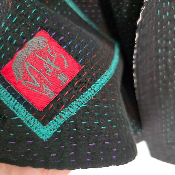 Mieko Mintz Short Kantha Open Kimono Jacket Reversible Lagenlook OS - Picture 6 of 11